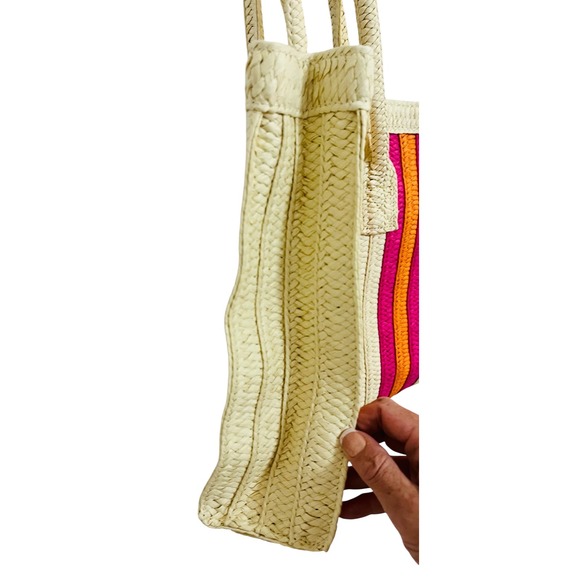 NEW Joe Fresh Straw Tote Bag Striped Pink Orange Beach Travel Shoulder Bag‎ - Picture 3 of 6